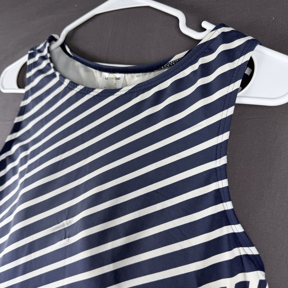 Lands' End Navy White Striped Tankini Swim Top Built-In Bra Size 8 D